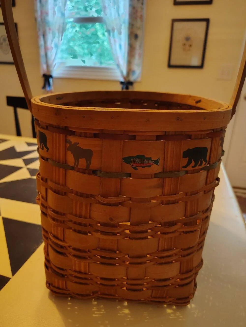 Wooden Woven Basket with Animal Trim